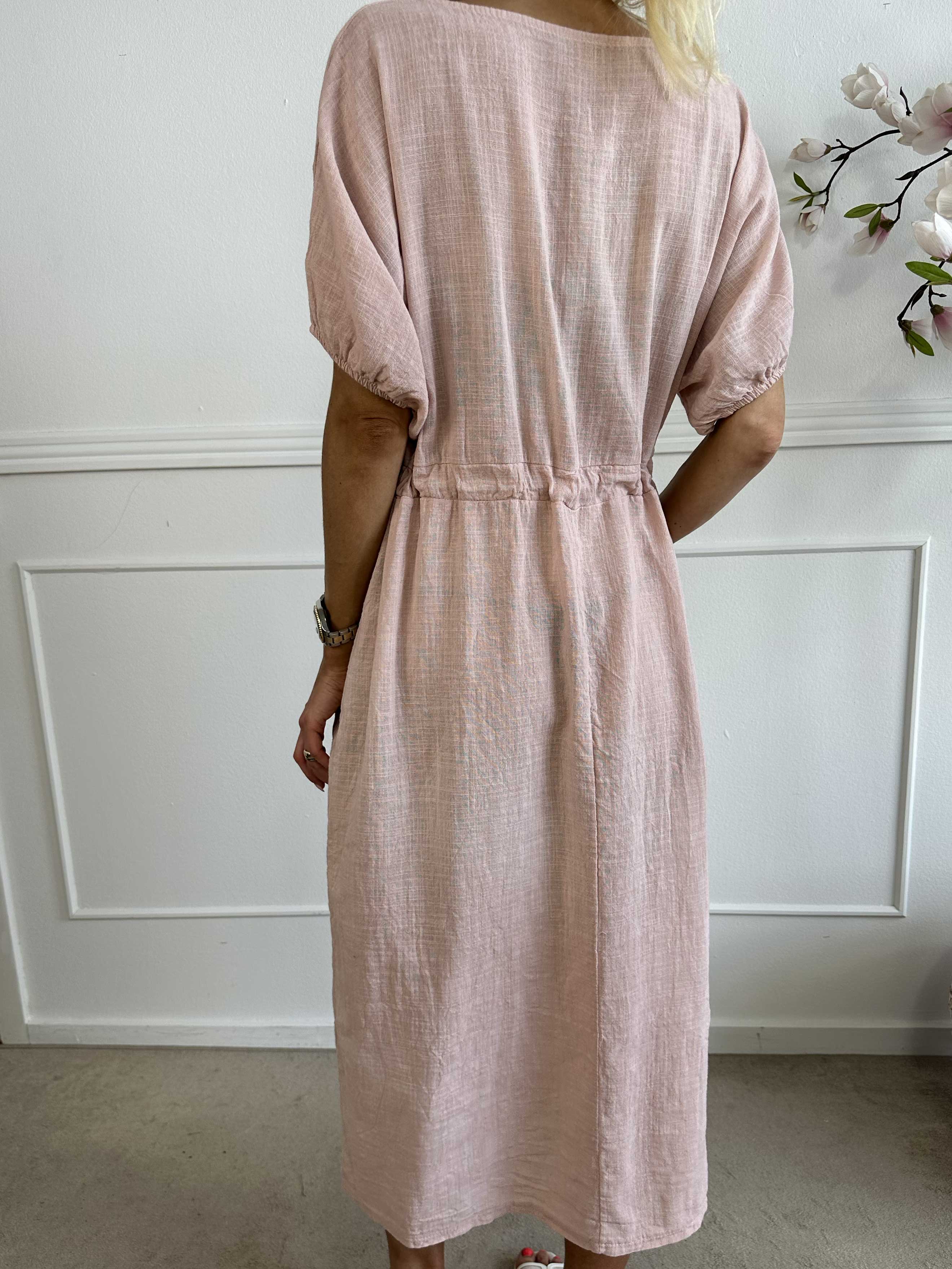 Agnete - Lang kjole i bomuld med bindebånd